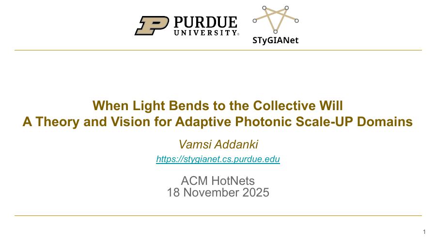 First slide of When Light Bends to the Collective Will: A Theory and Vision for Adaptive Photonic Scale-up Domains