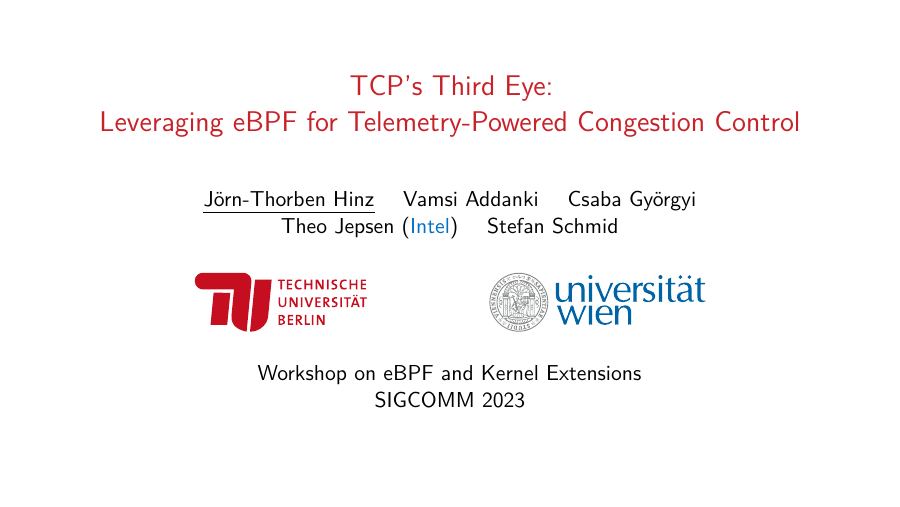First slide of TCP’s Third-Eye: Leveraging eBPF for Telemetry-Powered Congestion Control