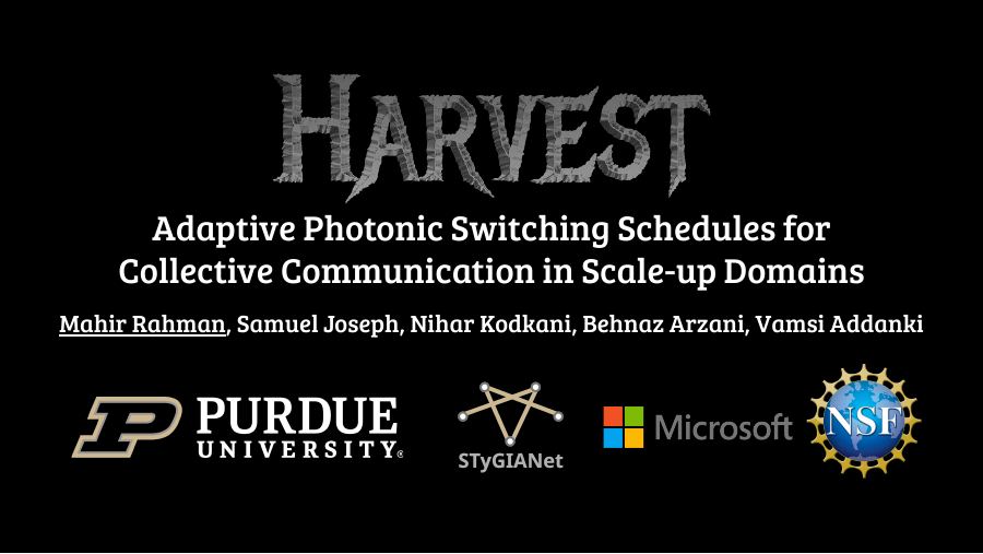 First slide of Harvest: Adaptive Photonic Switching Schedules for Collective Communication in Scale-up Domains