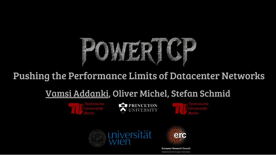 First slide of PowerTCP: Pushing the Performance Limits of Datacenter Networks